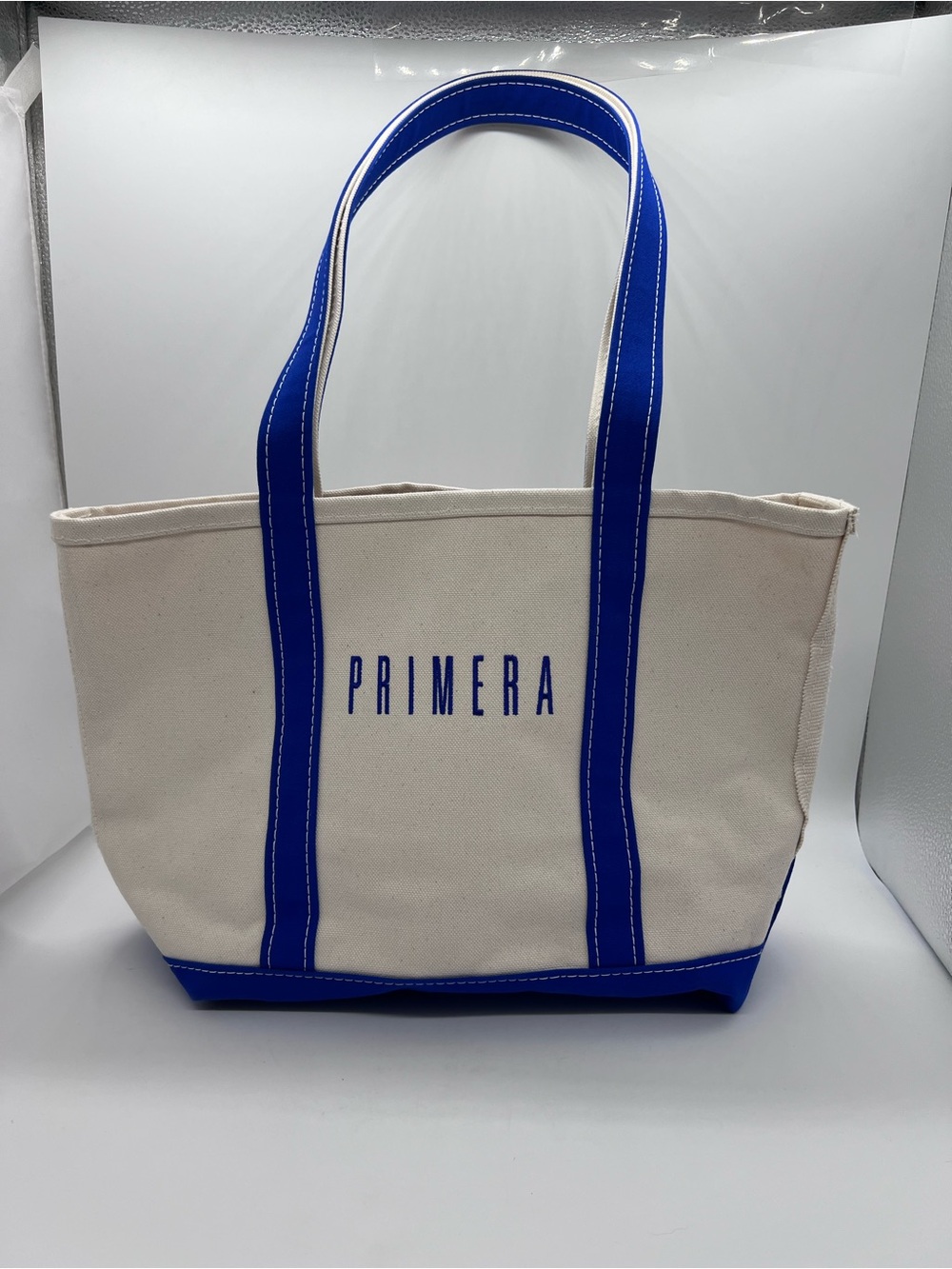 L.L. Bean Canvas Boat And Tote in Cream and Blue With Primera Embroidery